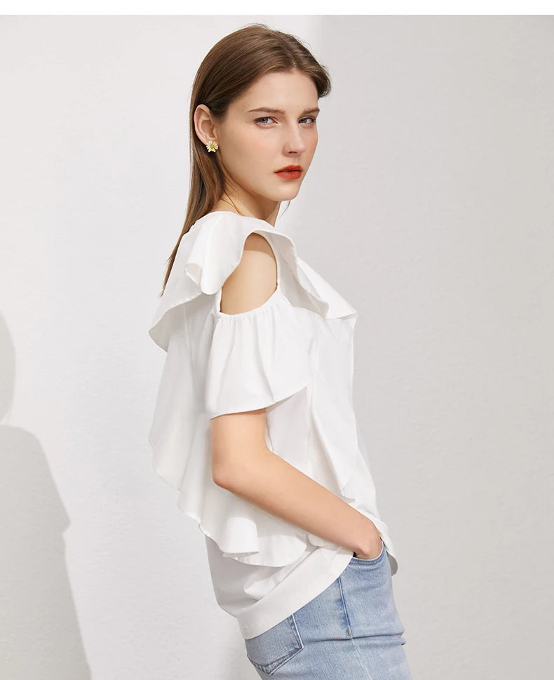 Minimalist Ruffle Sleeve O-Neck Blouse
