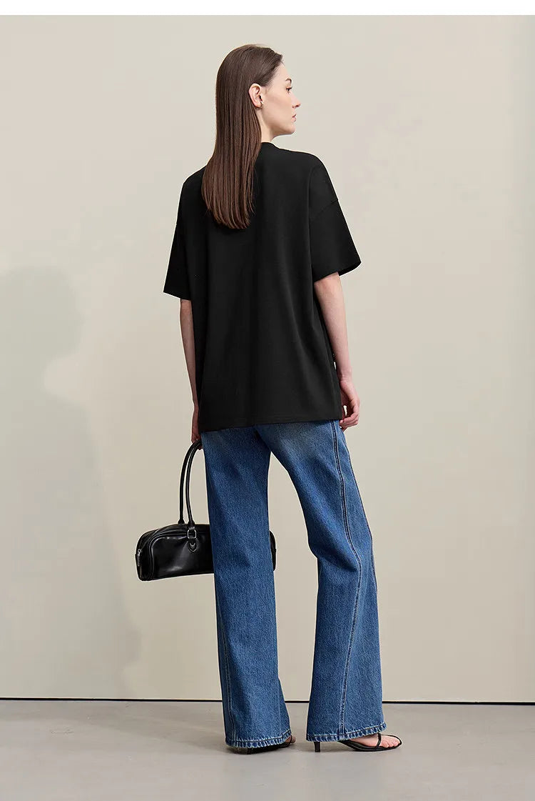 Embroidered Drop Shoulder Loose Cotton Tee