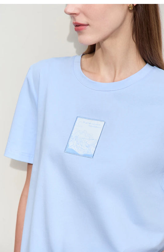 Minimalist Embroidered Black O-Neck T-shirt