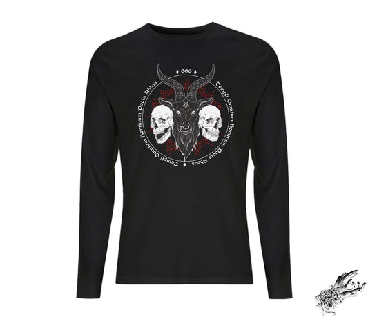 Black Baphomet and Skulls Long Sleeved Shirt