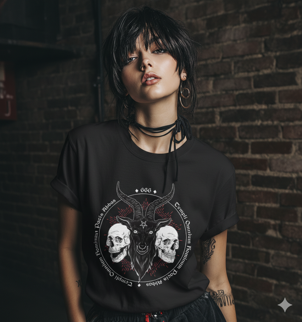 Black Baphomet and Skulls T-Shirt