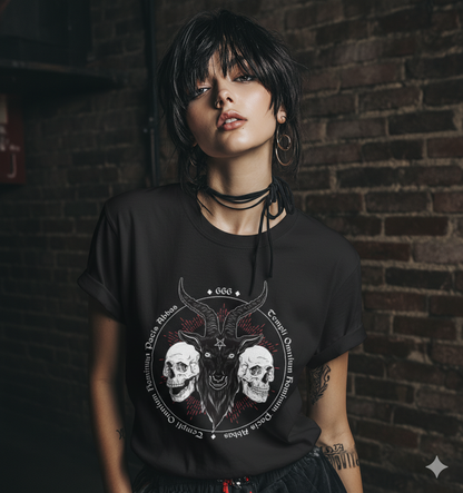Black Baphomet and Skulls T-Shirt