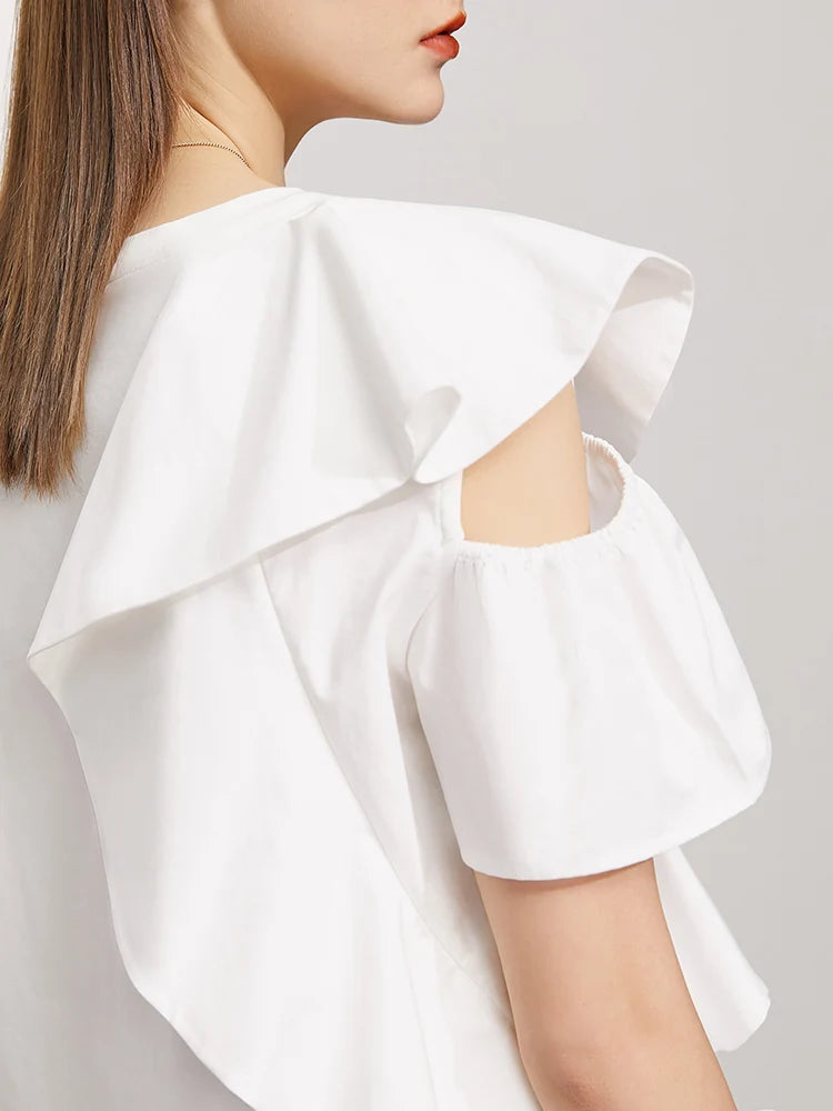 Minimalist Ruffle Sleeve O-Neck Blouse