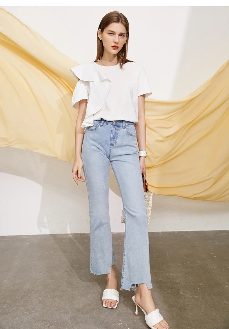 Minimalist Ruffle Sleeve O-Neck Blouse