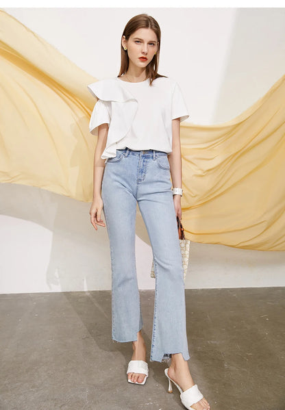 Minimalist Ruffle Sleeve O-Neck Blouse