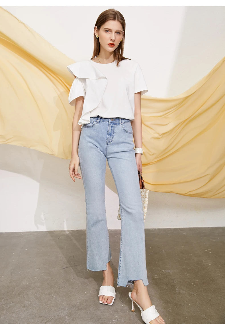 Minimalist Ruffle Sleeve O-Neck Blouse