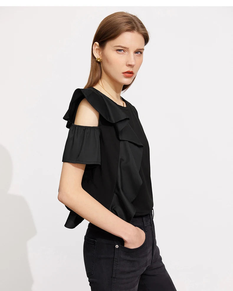 Minimalist Ruffle Sleeve O-Neck Blouse