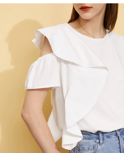 Minimalist Ruffle Sleeve O-Neck Blouse