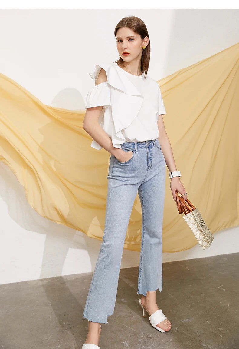 Minimalist Ruffle Sleeve O-Neck Blouse