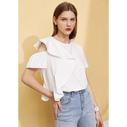 Minimalist Ruffle Sleeve O-Neck Blouse
