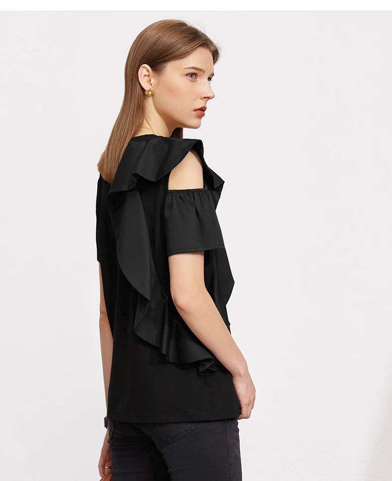 Minimalist Ruffle Sleeve O-Neck Blouse