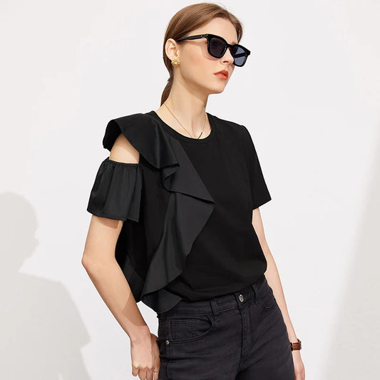 Minimalist Ruffle Sleeve O-Neck Blouse
