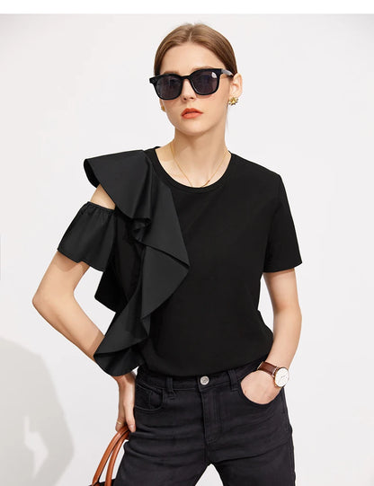 Minimalist Ruffle Sleeve O-Neck Blouse