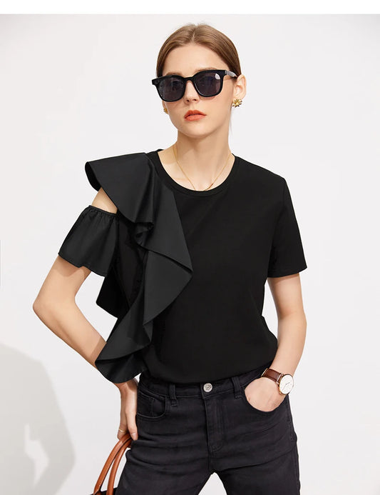 Minimalist Ruffle Sleeve O-Neck Blouse