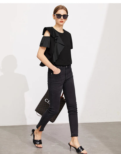 Minimalist Ruffle Sleeve O-Neck Blouse