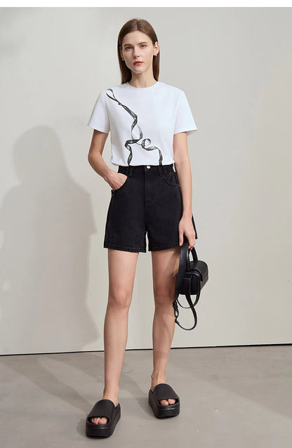 Minimalist Geometric Print Ice Cotton T-shirt