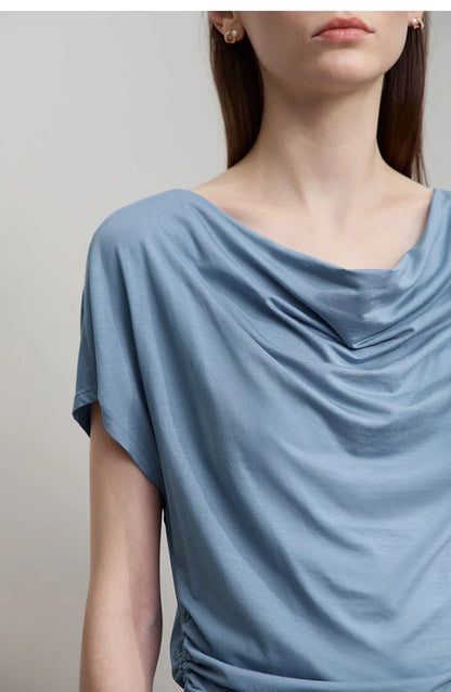Minimalist Loose Swing Neck T-Shirt Knit Top