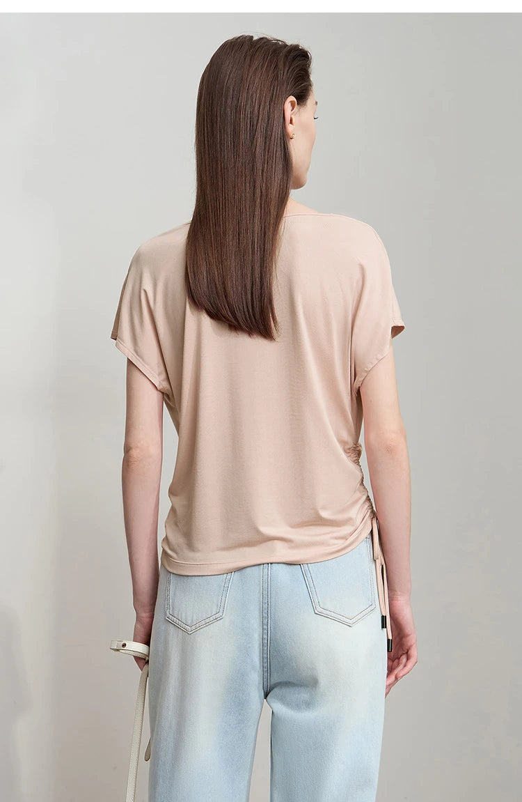 Minimalist Loose Swing Neck T-Shirt Knit Top