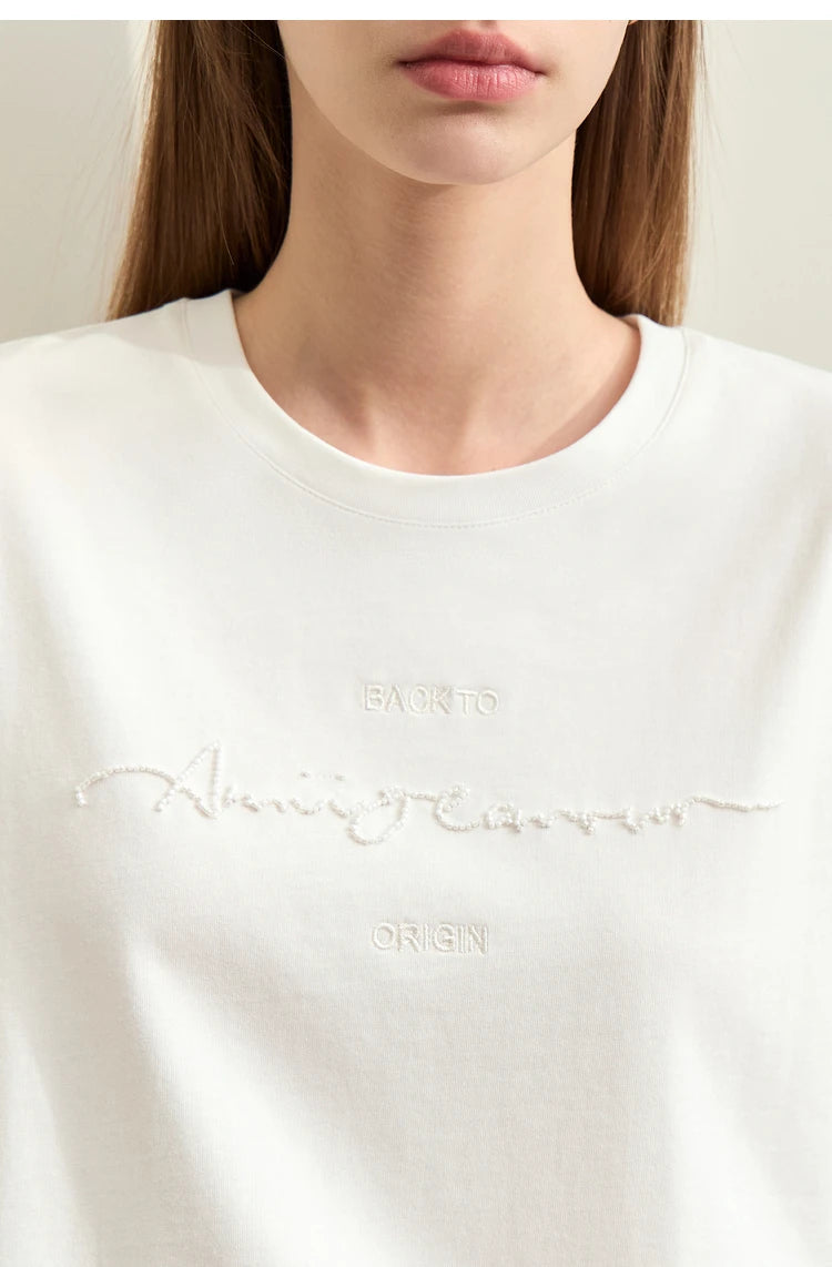 Minimal Embroidered O-Neck T-shirt