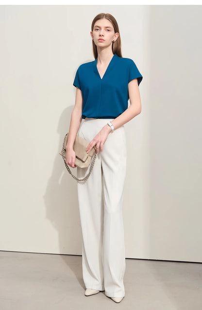 Minimalist Solid V-Neck Short Sleeve T-shirt