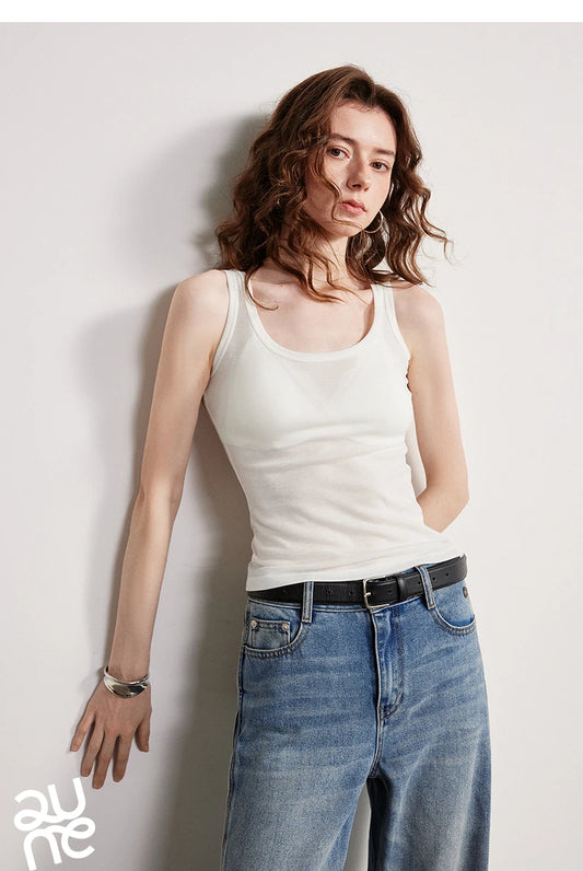 Nude-Feel Fitted Crop Wool Blend Tank