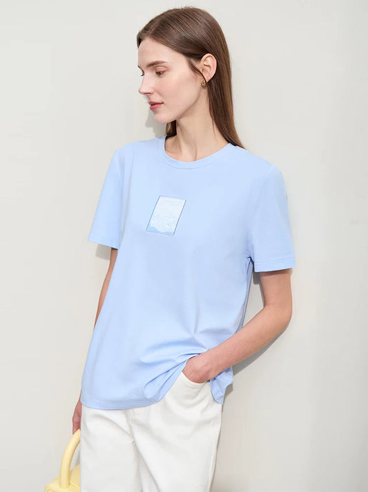 Minimalist Embroidered Black O-Neck T-shirt