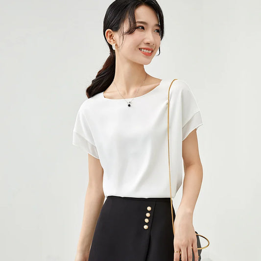 Elegant Chiffon Patchwork Short Sleeve Top