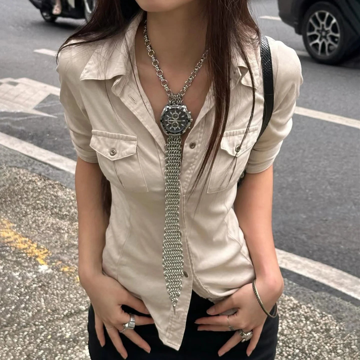 Khaki Slim Cargo Pocket Street Shirt