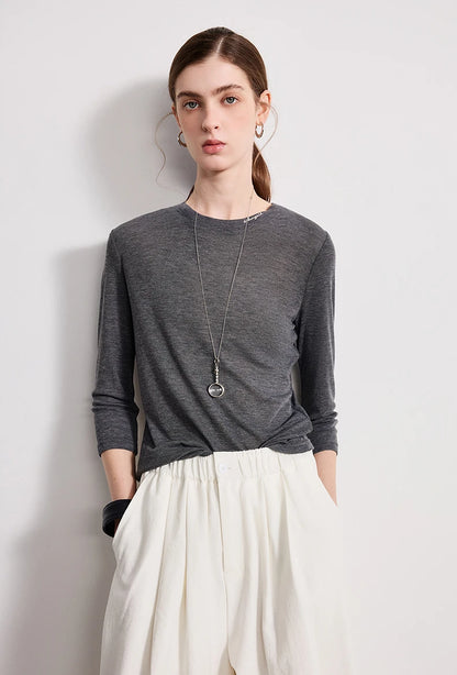Slim Crew Neck Embroidered Knit Top