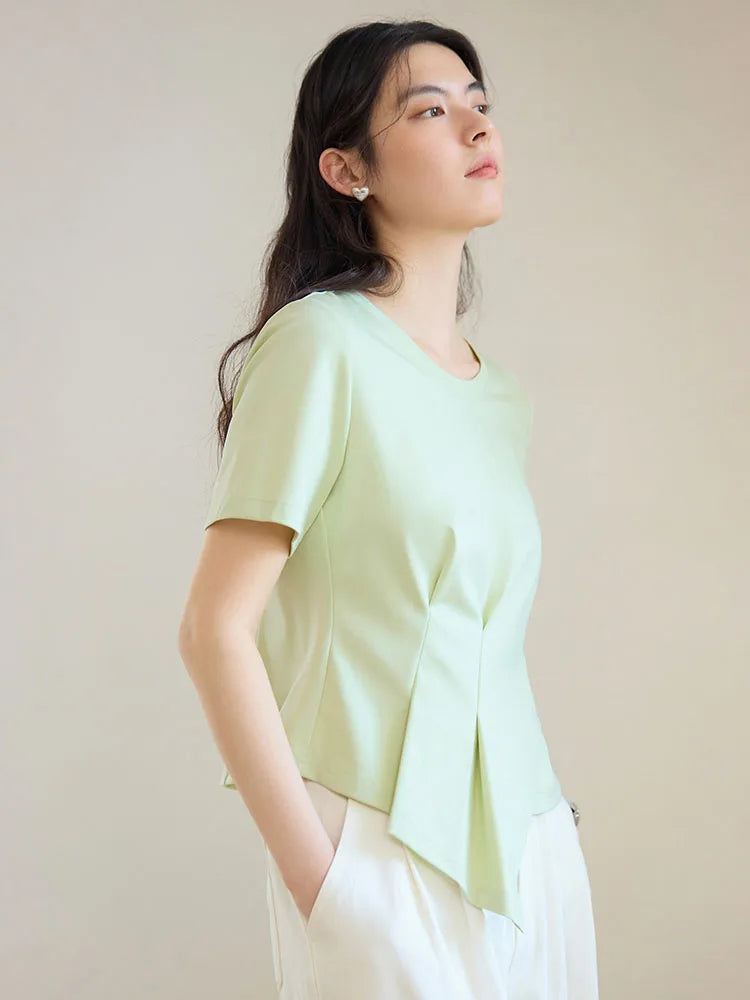 V-Neck Cotton Short Sleeve Tee & Pleated T-Shirt