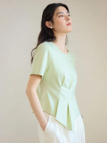 V-Neck Cotton Short Sleeve Tee & Pleated T-Shirt
