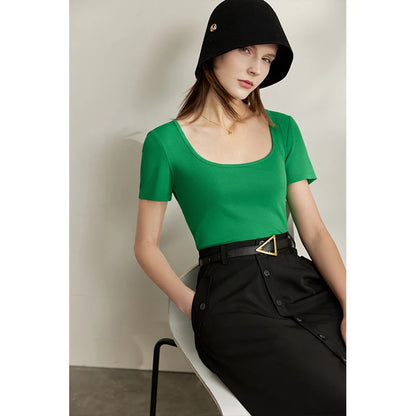 Minimalist U-Neck Slim Black T-Shirt