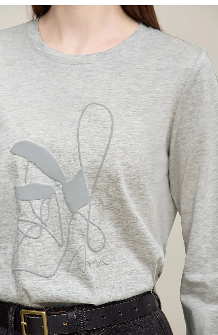 Cotton O-Neck Long Sleeve Printed Tee