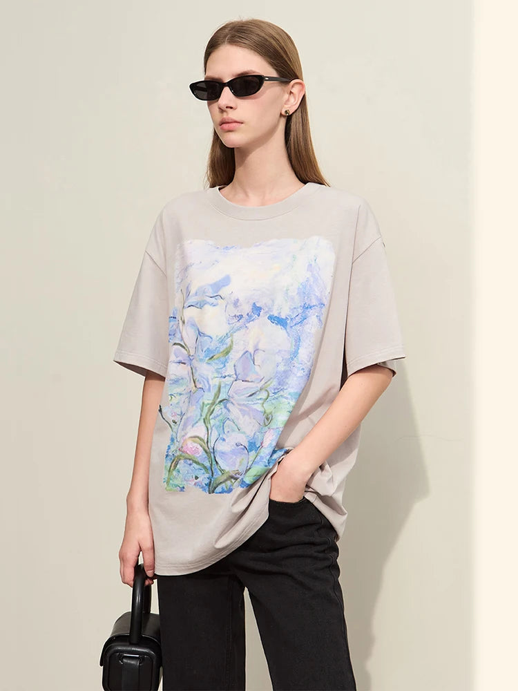 Minimalist Art Print Floral Cotton T-shirt