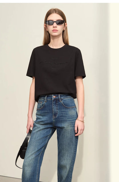 Minimal Embroidered O-Neck T-shirt