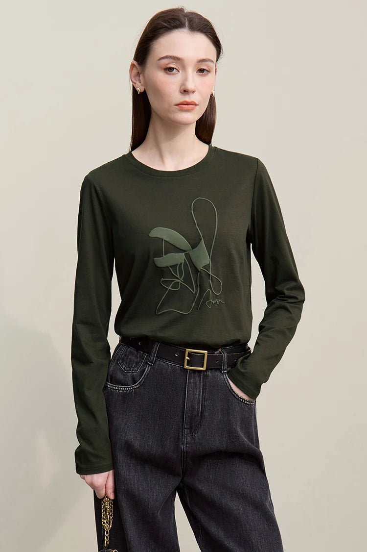 Cotton O-Neck Long Sleeve Printed Tee