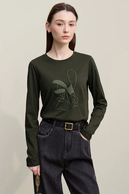 Cotton O-Neck Long Sleeve Printed Tee