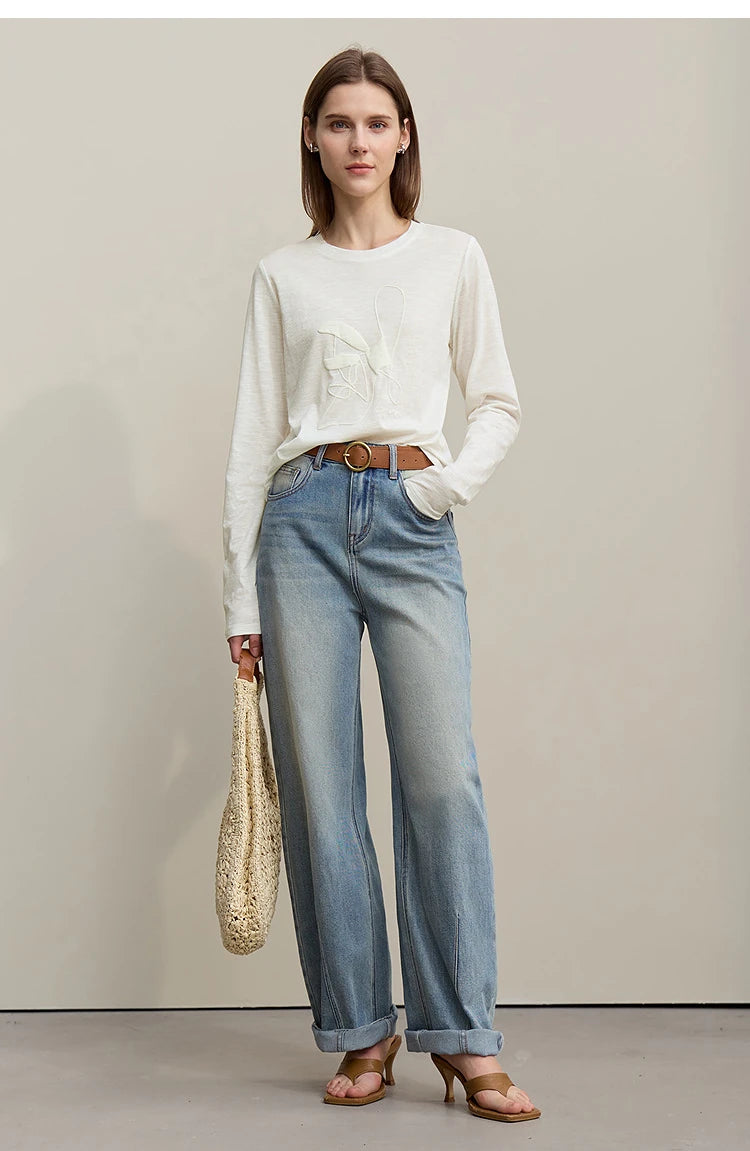 Cotton O-Neck Long Sleeve Printed Tee