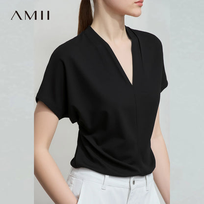 Minimalist V-Neck Short Sleeve Solid T-shirt