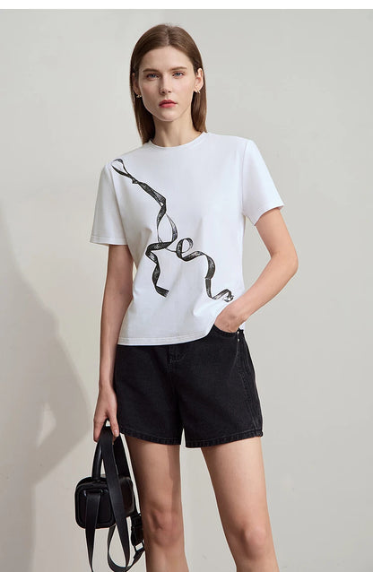 Minimalist Geometric Print Ice Cotton T-shirt