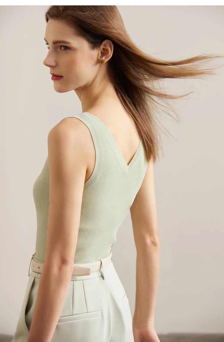 Minimalist V-Neck Knitted Tank Top