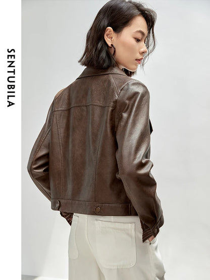 Vintage Faux Leather Cropped Jacket & Retro Outerwear