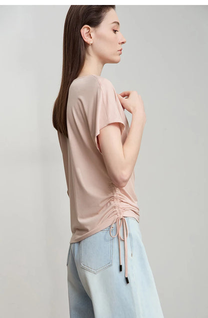 Minimalist Loose Swing Neck T-Shirt Knit Top