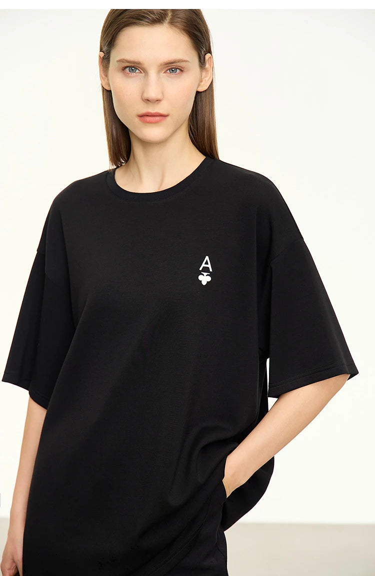 Minimal Loose Long T-shirt with Embroidery