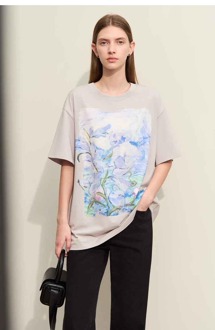 Minimalist Art Print Floral Cotton T-shirt