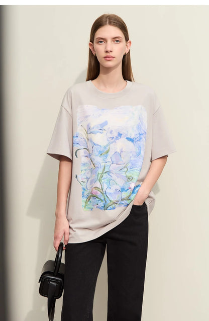 Minimalist Art Print Floral Cotton T-shirt