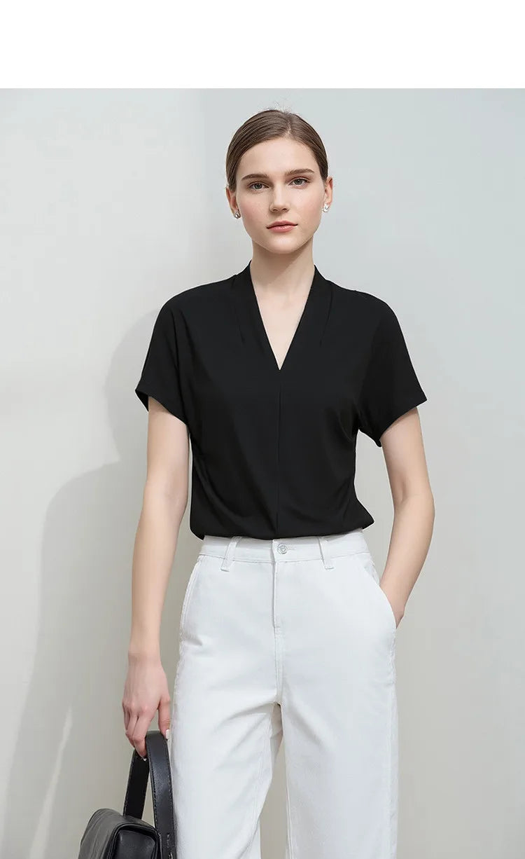 Minimalist V-Neck Short Sleeve Solid T-shirt