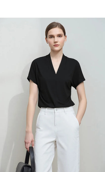 Minimalist V-Neck Short Sleeve Solid T-shirt