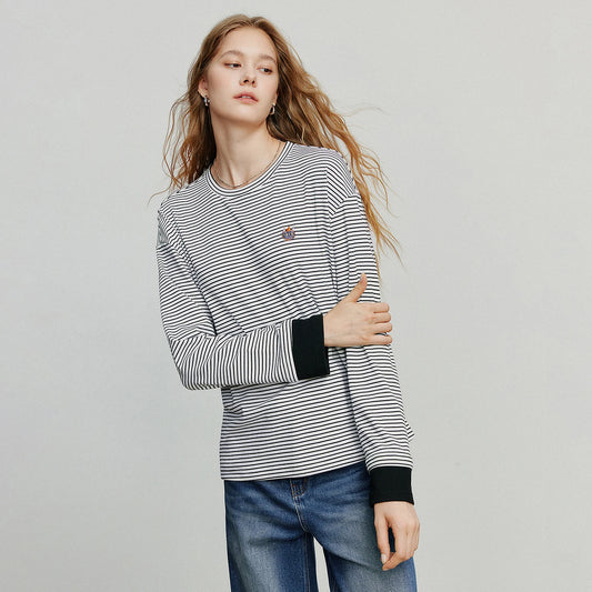 Asymmetric Slim-Fit Stripe Embroidered Top