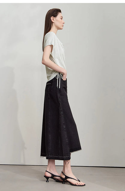 Minimalist Loose Swing Neck T-Shirt Knit Top